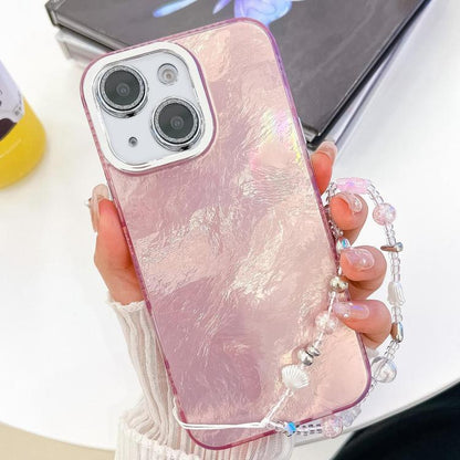 Plating Glitter Texture Chain Wristband TPU Phone Case with Lens Film, For iPhone 15 Pro, For iPhone 15