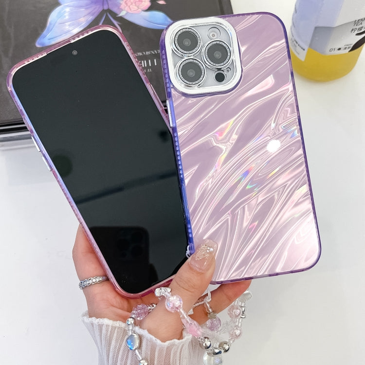Plating Glitter Texture Chain Wristband TPU Phone Case with Lens Film, For iPhone 15 Pro, For iPhone 15