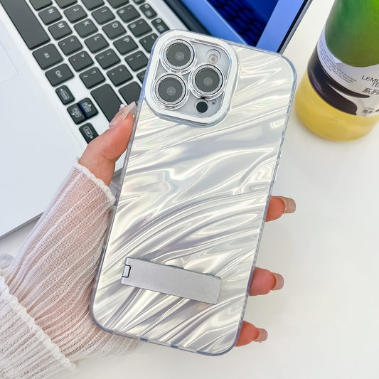 Plating Glitter Texture Fold Holder TPU Phone Case with Lens Film, For iPhone 16 Pro, For iPhone 16 Plus