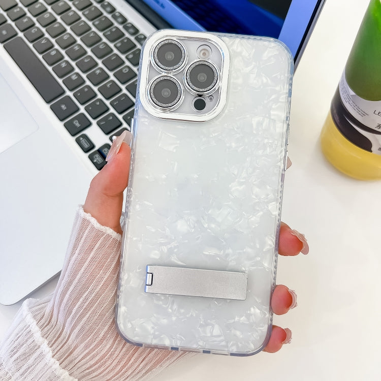 Plating Glitter Texture Fold Holder TPU Phone Case with Lens Film, For iPhone 16 Pro, For iPhone 16 Plus