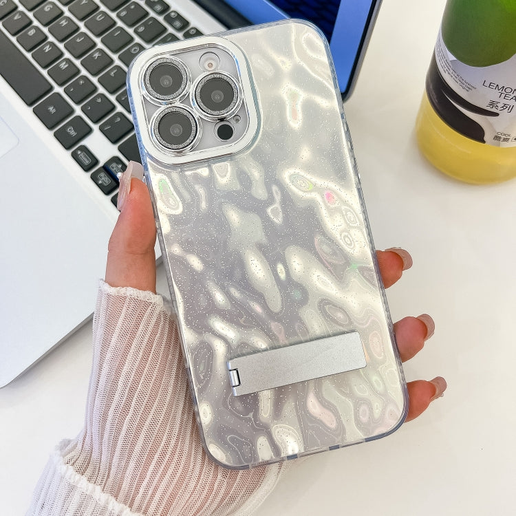 Plating Glitter Texture Fold Holder TPU Phone Case with Lens Film, For iPhone 16 Pro, For iPhone 16 Plus