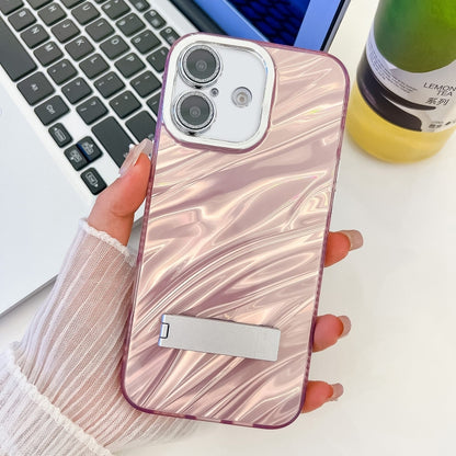 Plating Glitter Texture Fold Holder TPU Phone Case with Lens Film, For iPhone 16 Pro, For iPhone 16 Plus