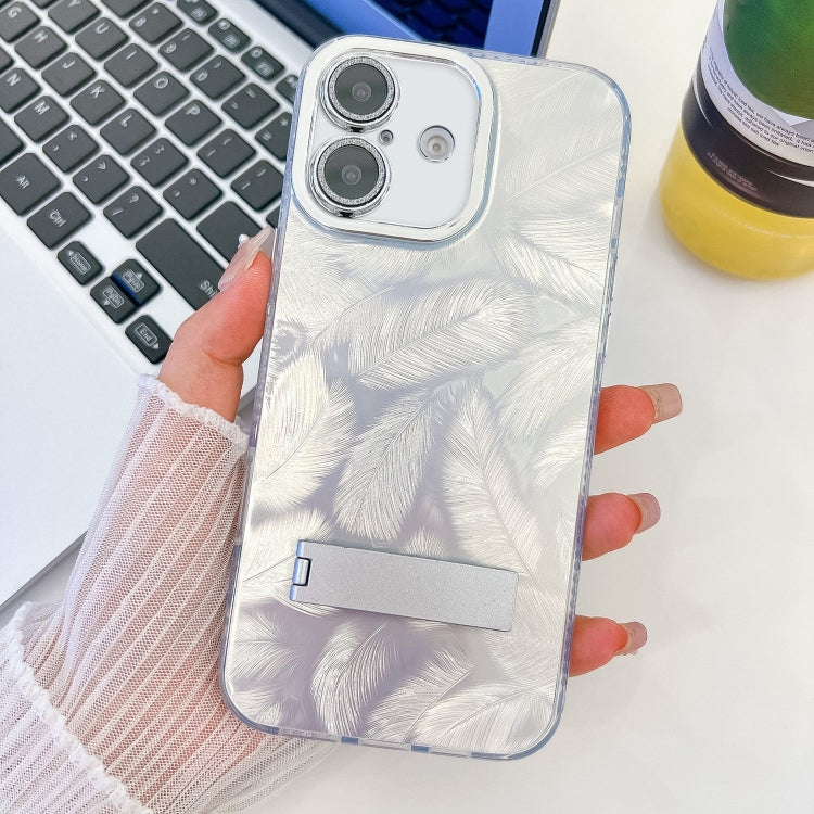 Plating Glitter Texture Fold Holder TPU Phone Case with Lens Film, For iPhone 16 Pro, For iPhone 16 Plus