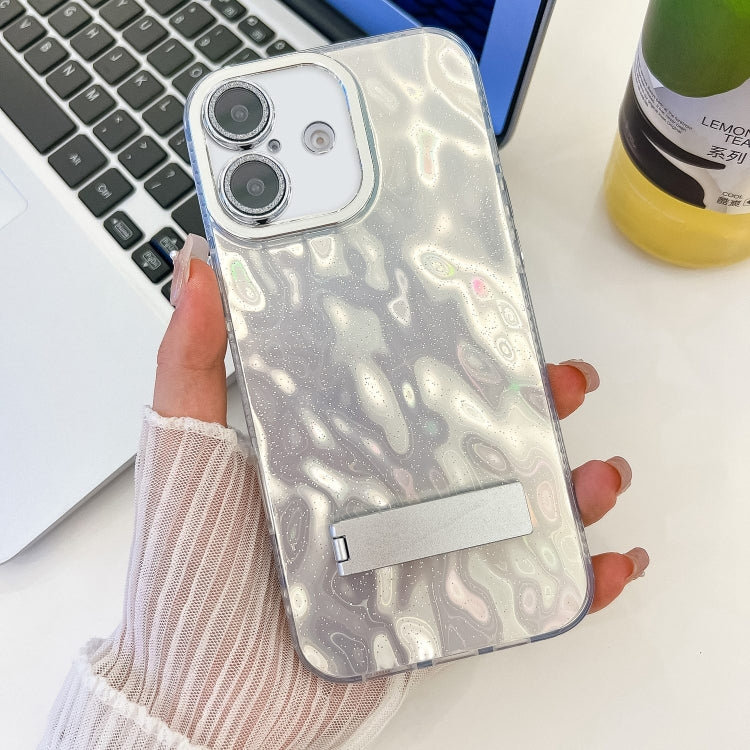 Plating Glitter Texture Fold Holder TPU Phone Case with Lens Film, For iPhone 16, For iPhone 15 Pro Max