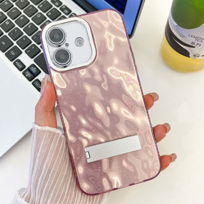 Plating Glitter Texture Fold Holder TPU Phone Case with Lens Film, For iPhone 16, For iPhone 15 Pro Max