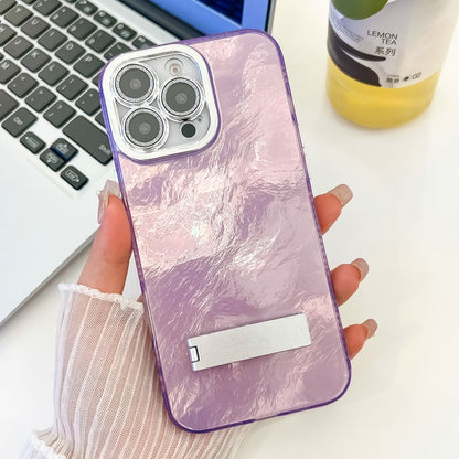 Plating Glitter Texture Fold Holder TPU Phone Case with Lens Film, For iPhone 16, For iPhone 15 Pro Max