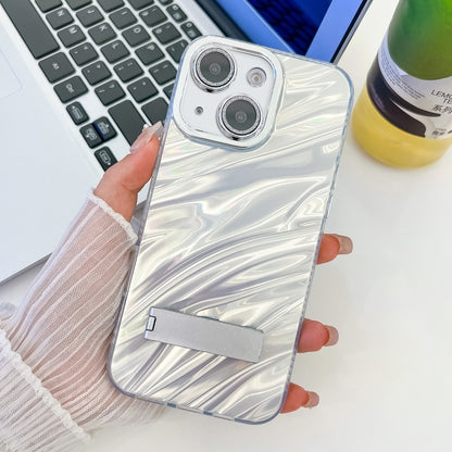 Plating Glitter Texture Fold Holder TPU Phone Case with Lens Film, For iPhone 15 Pro, For iPhone 15