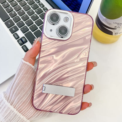 Plating Glitter Texture Fold Holder TPU Phone Case with Lens Film, For iPhone 15 Pro, For iPhone 15