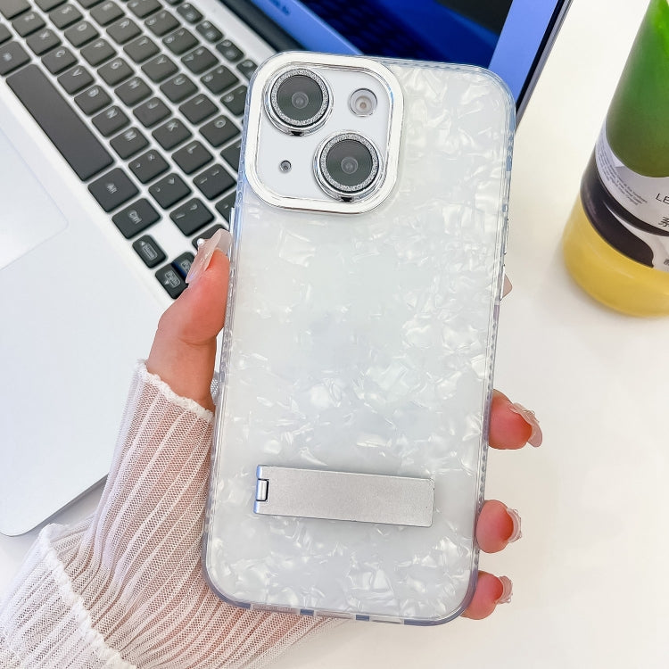 Plating Glitter Texture Fold Holder TPU Phone Case with Lens Film, For iPhone 15 Pro, For iPhone 15