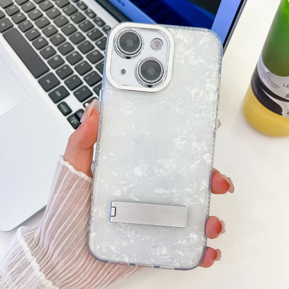 Plating Glitter Texture Fold Holder TPU Phone Case with Lens Film, For iPhone 15 Pro, For iPhone 15