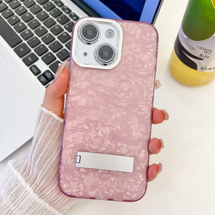 Plating Glitter Texture Fold Holder TPU Phone Case with Lens Film, For iPhone 15 Pro, For iPhone 15