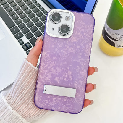 Plating Glitter Texture Fold Holder TPU Phone Case with Lens Film, For iPhone 15 Pro, For iPhone 15