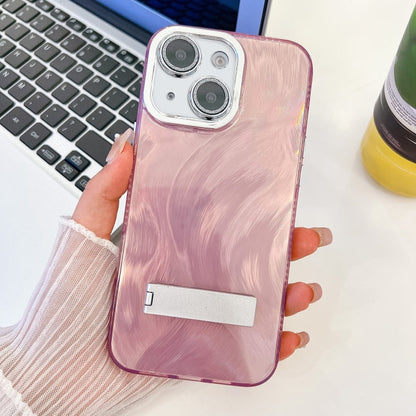 Plating Glitter Texture Fold Holder TPU Phone Case with Lens Film, For iPhone 15 Pro, For iPhone 15