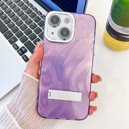 Plating Glitter Texture Fold Holder TPU Phone Case with Lens Film, For iPhone 15 Pro, For iPhone 15