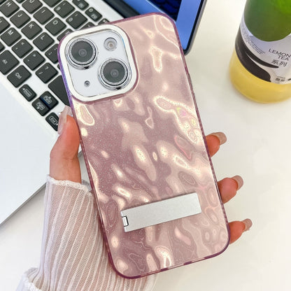 Plating Glitter Texture Fold Holder TPU Phone Case with Lens Film, For iPhone 15 Pro, For iPhone 15