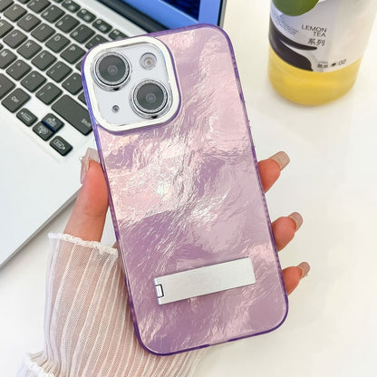 Plating Glitter Texture Fold Holder TPU Phone Case with Lens Film, For iPhone 15 Pro, For iPhone 15