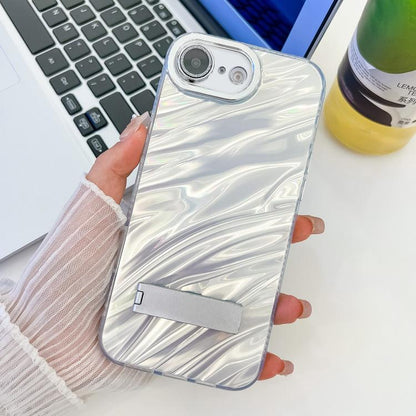 Plating Glitter Texture Fold Holder TPU Phone Case with Lens Film, For iPhone 16e, For iPhone 16 Pro Max