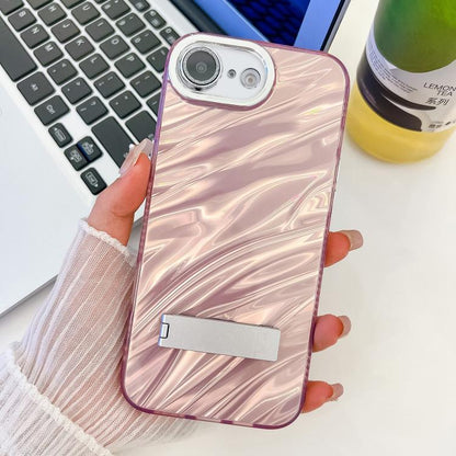 Plating Glitter Texture Fold Holder TPU Phone Case with Lens Film, For iPhone 16e, For iPhone 16 Pro Max
