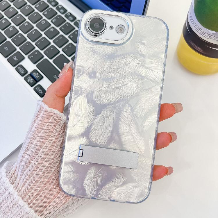 Plating Glitter Texture Fold Holder TPU Phone Case with Lens Film, For iPhone 16e, For iPhone 16 Pro Max