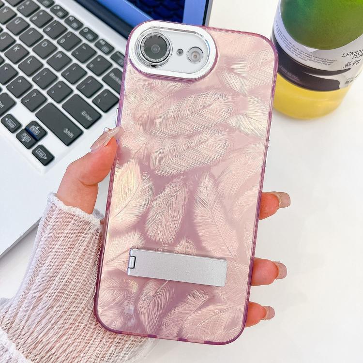 Plating Glitter Texture Fold Holder TPU Phone Case with Lens Film, For iPhone 16e, For iPhone 16 Pro Max
