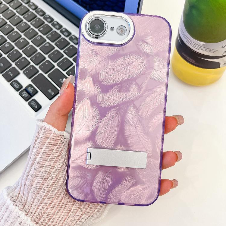 Plating Glitter Texture Fold Holder TPU Phone Case with Lens Film, For iPhone 16e, For iPhone 16 Pro Max
