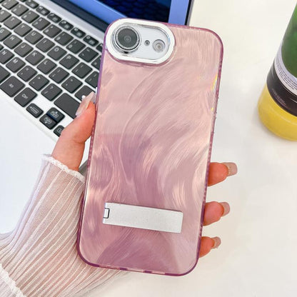 Plating Glitter Texture Fold Holder TPU Phone Case with Lens Film, For iPhone 16e, For iPhone 16 Pro Max