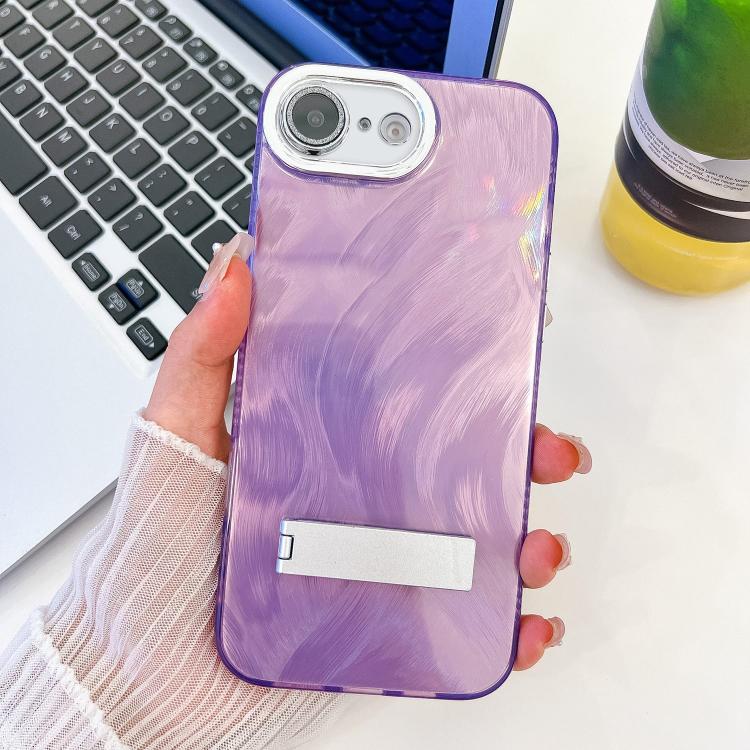 Plating Glitter Texture Fold Holder TPU Phone Case with Lens Film, For iPhone 16e, For iPhone 16 Pro Max