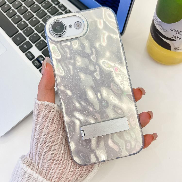 Plating Glitter Texture Fold Holder TPU Phone Case with Lens Film, For iPhone 16e, For iPhone 16 Pro Max