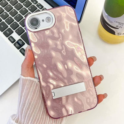 Plating Glitter Texture Fold Holder TPU Phone Case with Lens Film, For iPhone 16e, For iPhone 16 Pro Max