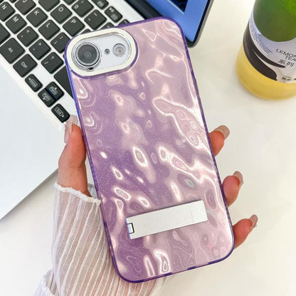 Plating Glitter Texture Fold Holder TPU Phone Case with Lens Film, For iPhone 16e, For iPhone 16 Pro Max