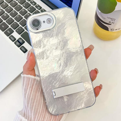 Plating Glitter Texture Fold Holder TPU Phone Case with Lens Film, For iPhone 16e, For iPhone 16 Pro Max
