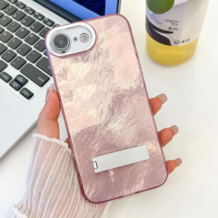 Plating Glitter Texture Fold Holder TPU Phone Case with Lens Film, For iPhone 16e, For iPhone 16 Pro Max