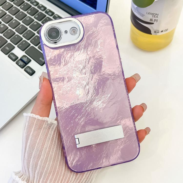 Plating Glitter Texture Fold Holder TPU Phone Case with Lens Film, For iPhone 16e, For iPhone 16 Pro Max