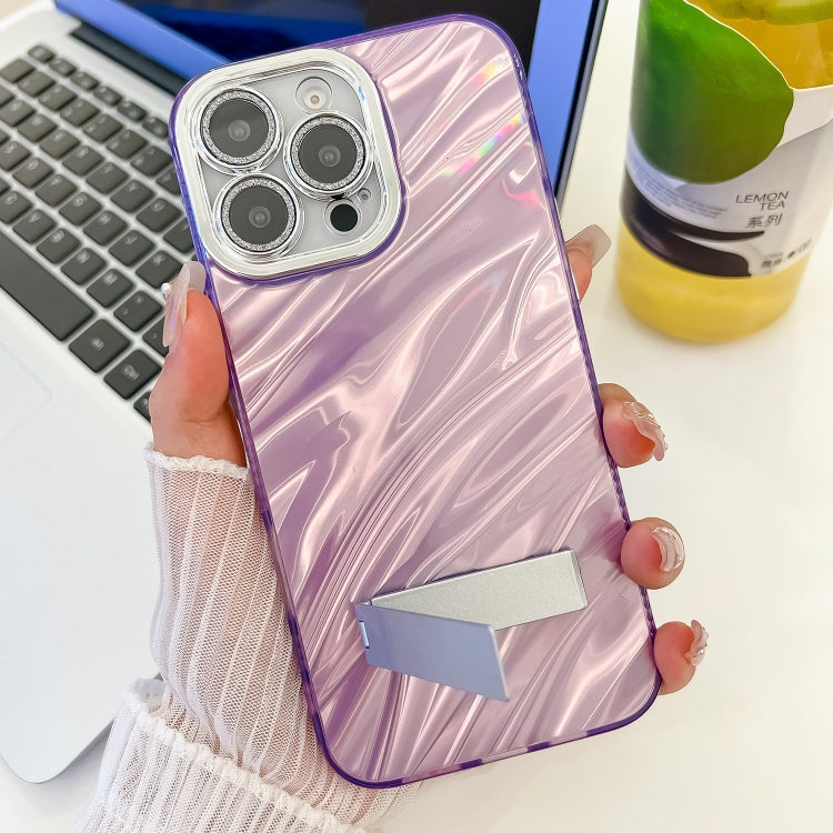 Plating Glitter Texture Fold Holder TPU Phone Case with Lens Film, For iPhone 16 Pro, For iPhone 16 Plus