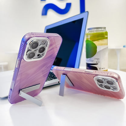 Plating Glitter Texture Fold Holder TPU Phone Case with Lens Film, For iPhone 16 Pro, For iPhone 16 Plus