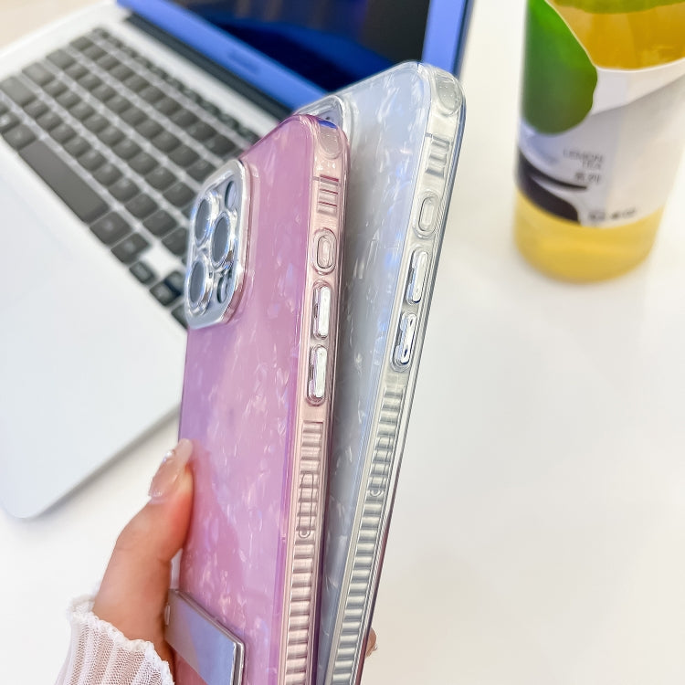 Plating Glitter Texture Fold Holder TPU Phone Case with Lens Film, For iPhone 15 Pro, For iPhone 15