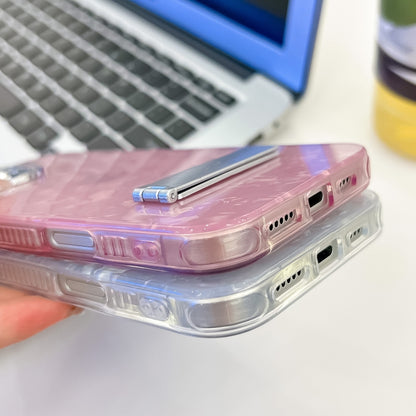 Plating Glitter Texture Fold Holder TPU Phone Case with Lens Film, For iPhone 16 Pro, For iPhone 16 Plus
