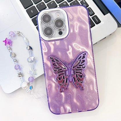 Plating Glitter Lens Film Texture Butterfly Holder Wristband Phone Case, For iPhone 16 Pro, For iPhone 16 Plus