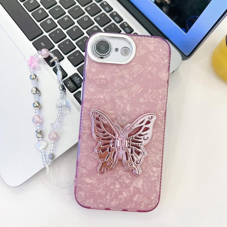 Plating Glitter Lens Film Texture Butterfly Holder Wristband Phone Case, For iPhone 16e, For iPhone 16 Pro Max