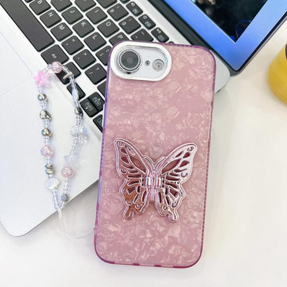 Plating Glitter Lens Film Texture Butterfly Holder Wristband Phone Case, For iPhone 16e, For iPhone 16 Pro Max