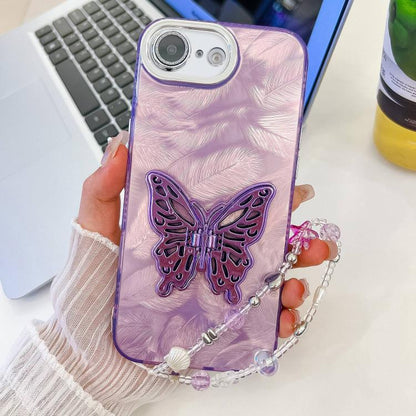 Plating Glitter Lens Film Texture Butterfly Holder Wristband Phone Case, For iPhone 16e, For iPhone 16 Pro Max