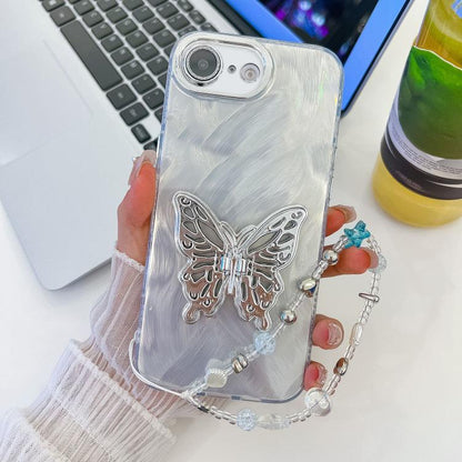 Plating Glitter Lens Film Texture Butterfly Holder Wristband Phone Case, For iPhone 16e, For iPhone 16 Pro Max