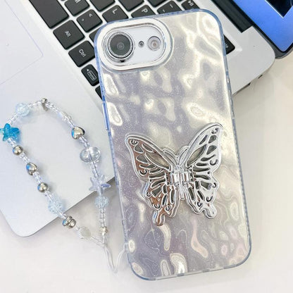 Plating Glitter Lens Film Texture Butterfly Holder Wristband Phone Case, For iPhone 16e, For iPhone 16 Pro Max