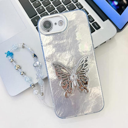 Plating Glitter Lens Film Texture Butterfly Holder Wristband Phone Case, For iPhone 16e, For iPhone 16 Pro Max