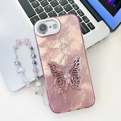 Plating Glitter Lens Film Texture Butterfly Holder Wristband Phone Case, For iPhone 16e, For iPhone 16 Pro Max