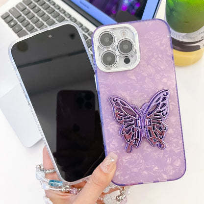 Plating Glitter Lens Film Texture Butterfly Holder Wristband Phone Case, For iPhone 16, For iPhone 15 Pro Max