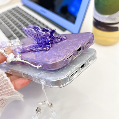 Plating Glitter Lens Film Texture Butterfly Holder Wristband Phone Case, For iPhone 15 Pro, For iPhone 15