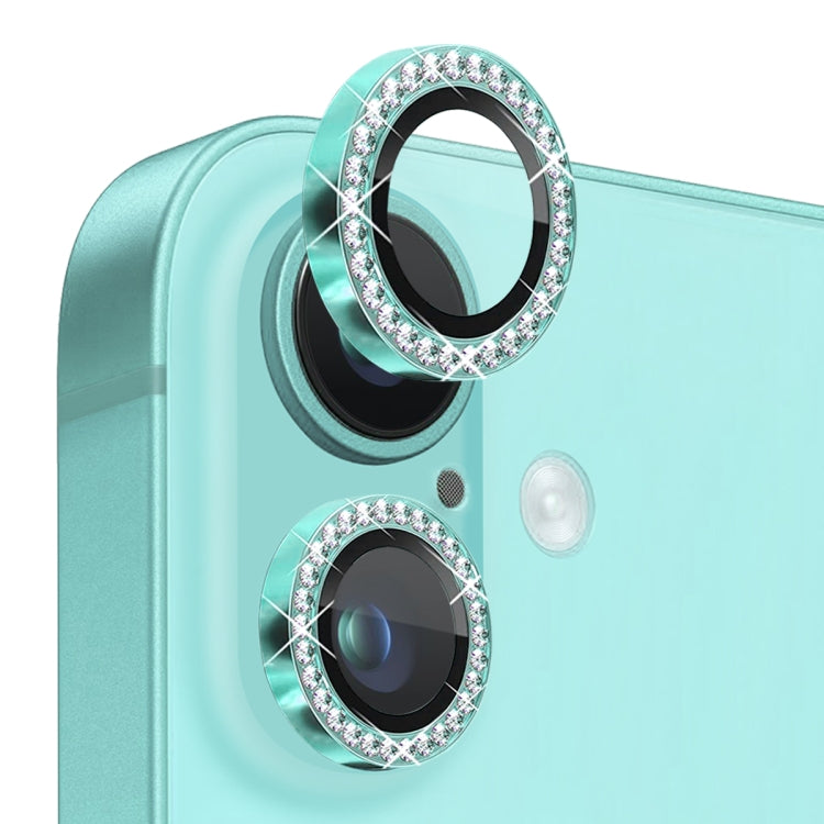 NORTHJO Rhinestone Camera Lens Protector Tempered Glass Metal Ring Film, For iPhone 16 / 16 Plus