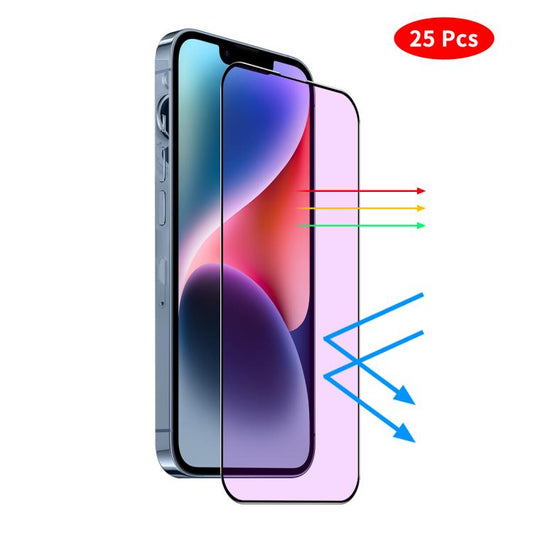 JUNSUNMAY 25pcs Anti-Blue Light Silk Print HD Tempered Glass Film