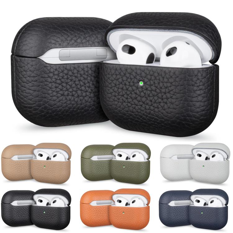 Litchi Grain Genuine Leather Earbuds Protective Case